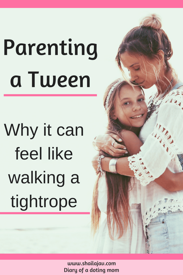 Parent and tween hugging each other. Why parenting is like a tightrope