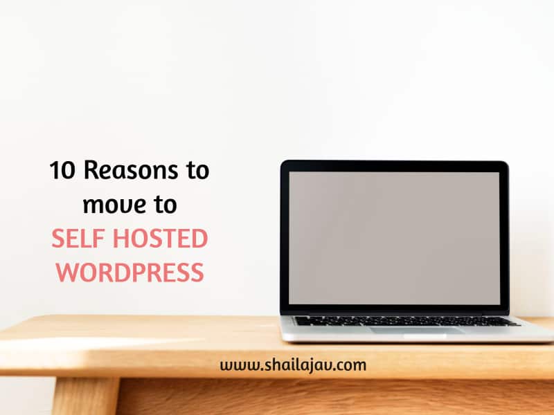 Laptop on table. text: Why you should move to self hosted WordPress